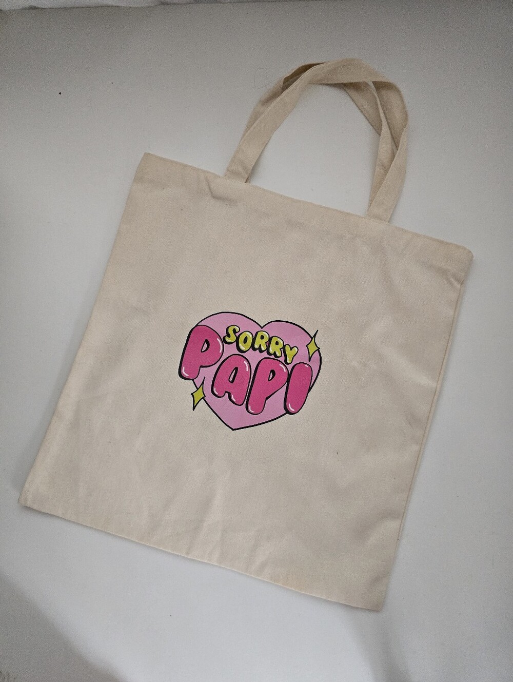 Sorry Papi Canvas Tote Bag Graphic Heart Cotton Shopper Y2K Aesthetic Bag
